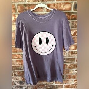 Comfort Colors Lavender Short Sleeve Tee with Pink Checkerboard Smiley
